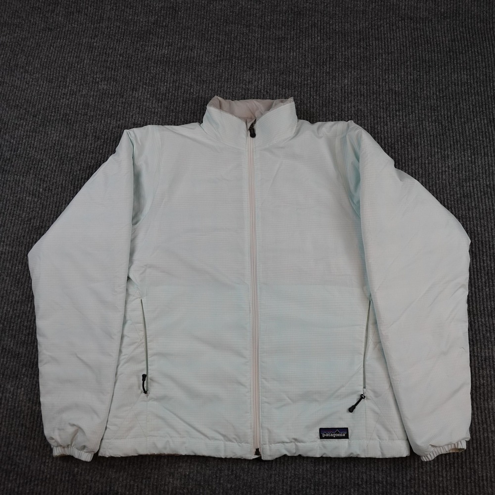 Patagonia Micro Puff Jacket Womens Large White Blue Full Zip Quilted 83915